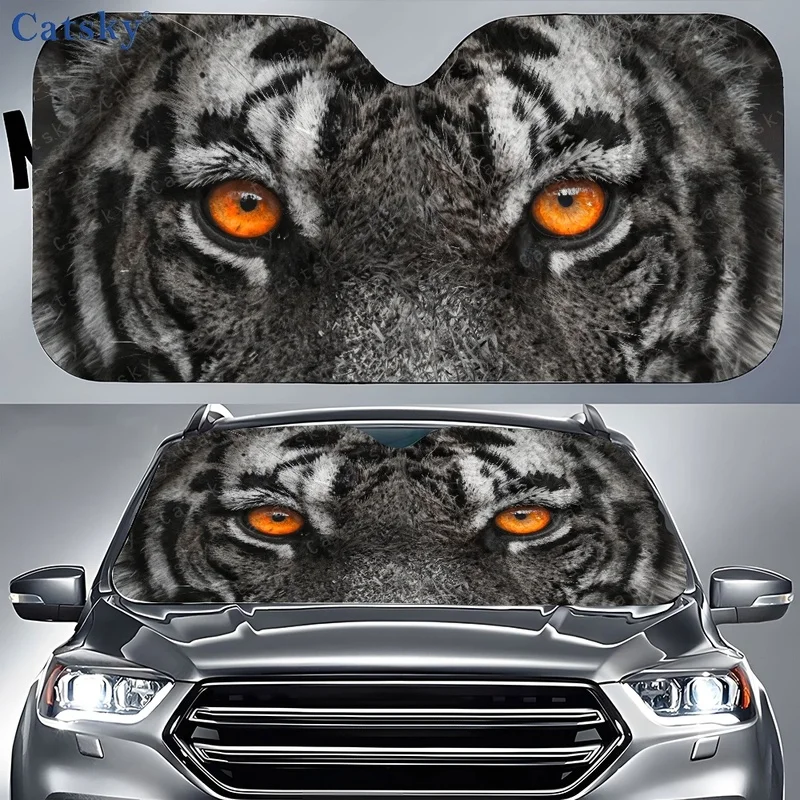 1Pcs Tiger Eyes Vibrant Design Car Windshield Sun Shade, Easy Installation, Suitable For Rvs And Suvs