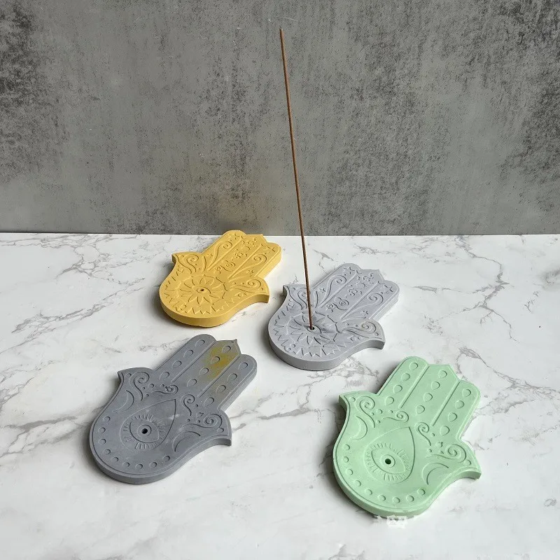 2-Chamber Famati Palm Silicone Mold Hamasa Hand Cement Aromatherapy Bracket Tray DIY Concrete Coaster Handicraft Mold