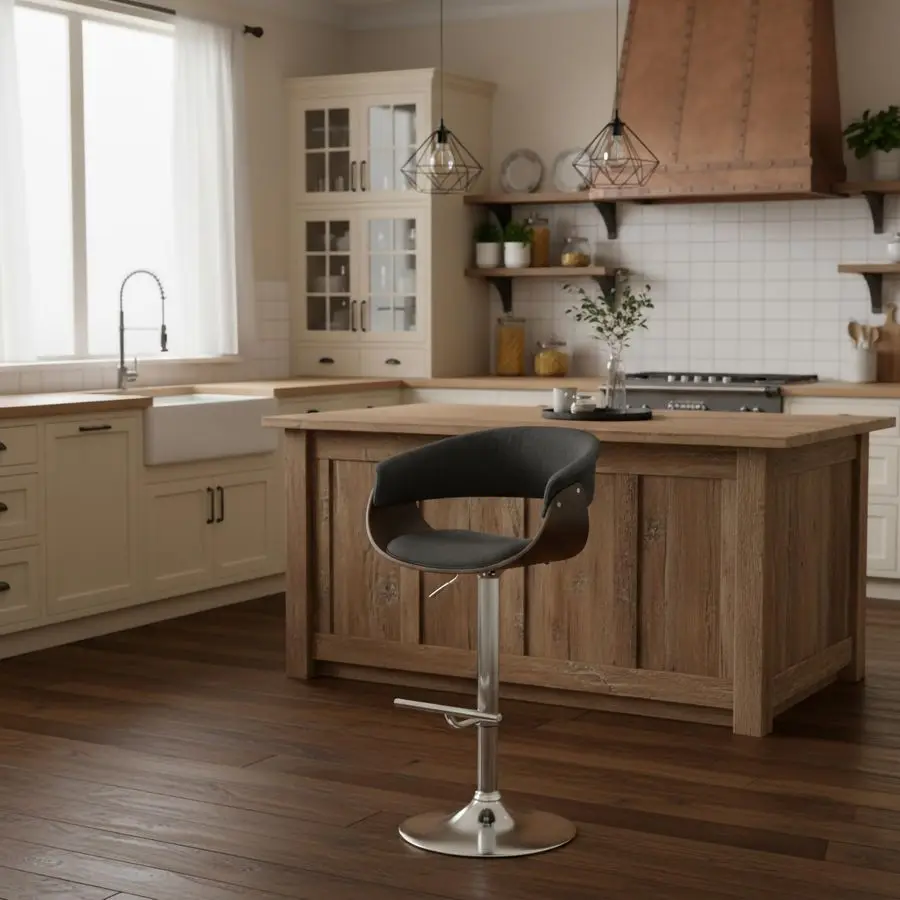 

Modern Swivel Bar Stool, Adjustable Height 2634, Padded Seat amp Armrests, Contemporary Barstool with Metal Pedestal Base amp Ch