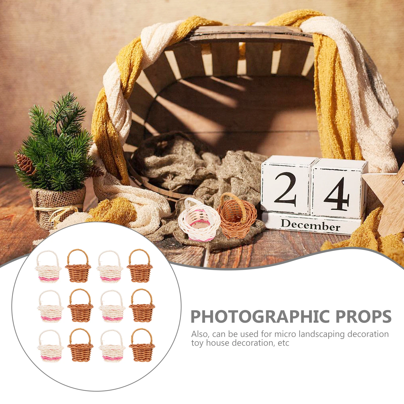 

12pcs Miniature Baskets Small Candy Gift Holders Woven Plastic Bamboo Rustic Chic Party Favor Containers For Wedding Baby Shower