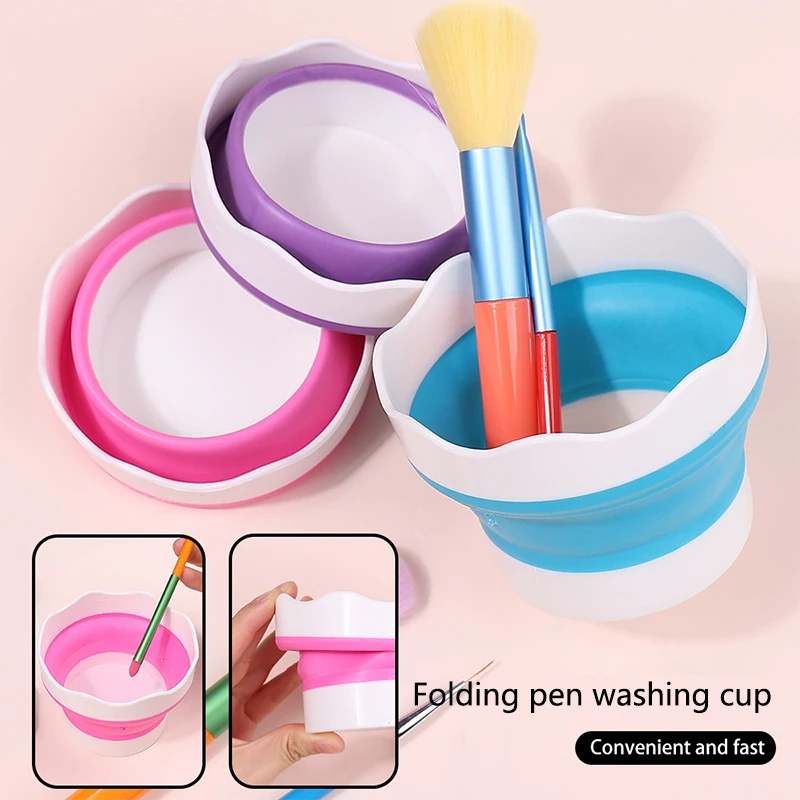 Nail Folding Pen Brush Washing Cup Multicolour Painting Brush Bucket Silicone Multifunctional Watercolor Drawing Tools