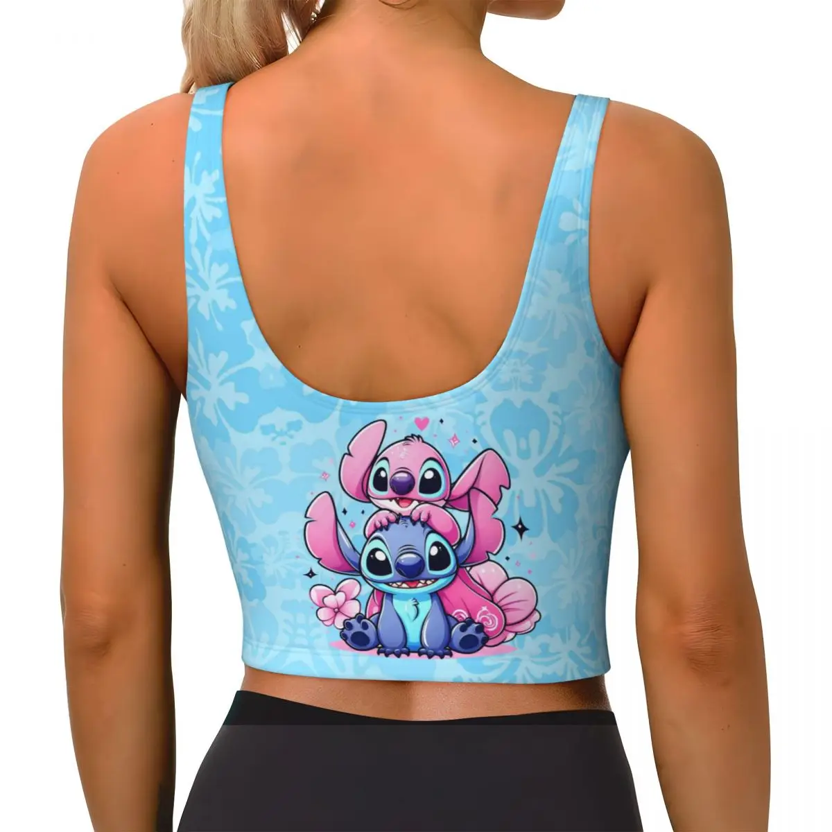 Top corto de entrenamiento personalizado de Lilo y Stitch para mujer, sujetadores deportivos de Yoga