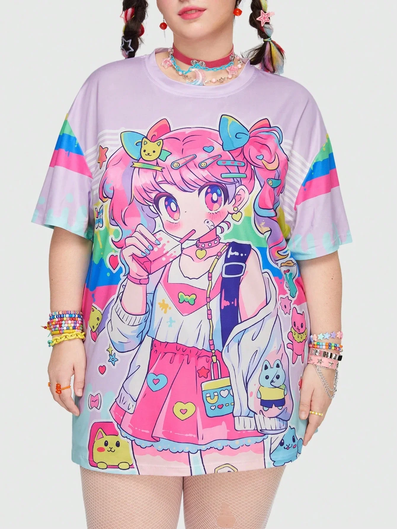 The Dimensional Wall Is Broken! Anime Girl 3D Print T-shirt, Sweet-cool-hot Girl, A Must-have Y2K Top for Adults and Children