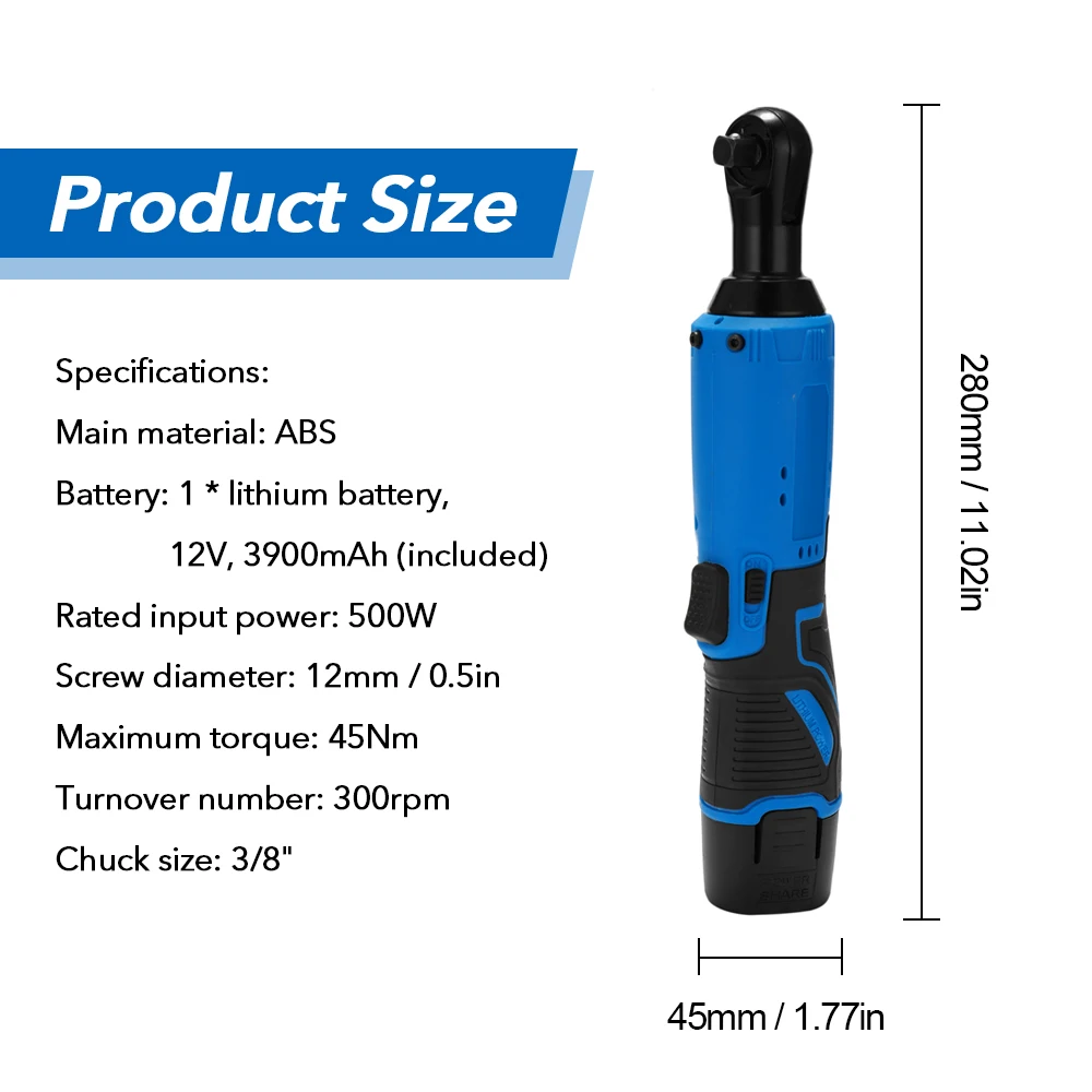 12V充電式3/8インチラチェットレンチポータブル多機能コードレス電動工具90度レンチ
