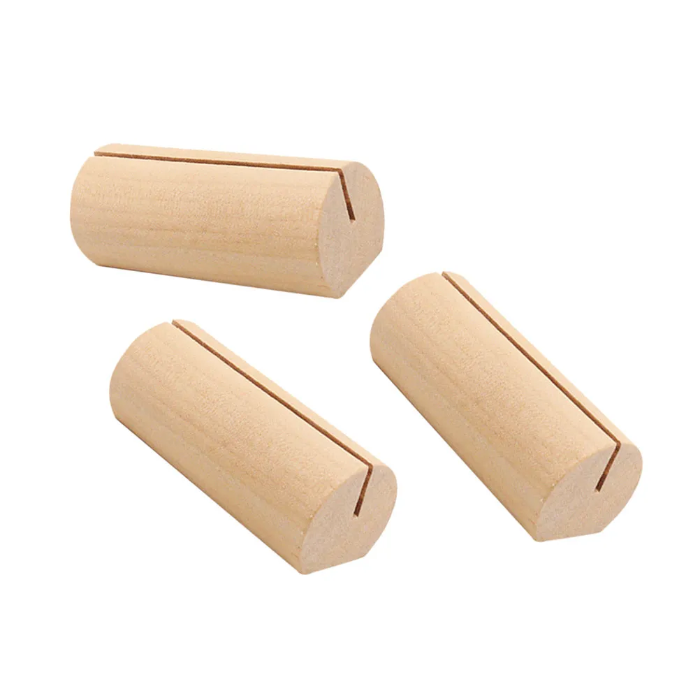 10Pcs Handheld Wooden Business Holder Cylindrical Shape Flat Base Desk Table Stand for Photos Cards Menus Wedding Office Use