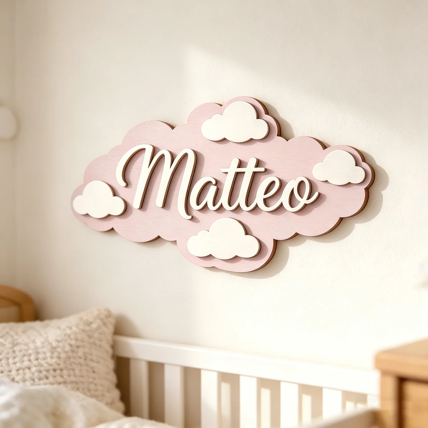 1pc Cloud Shaped Wooden Name Tag, Customizable Name, Children's Room Wall Decoration, Party Gift, Baby Bedroom Name Decoration