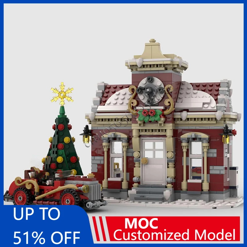 

983 PCS Moc Building Blocks Little Winter Town Hall Model Technology Bricks DIY Winter City Snow Scene Toys For Christmas Gifts