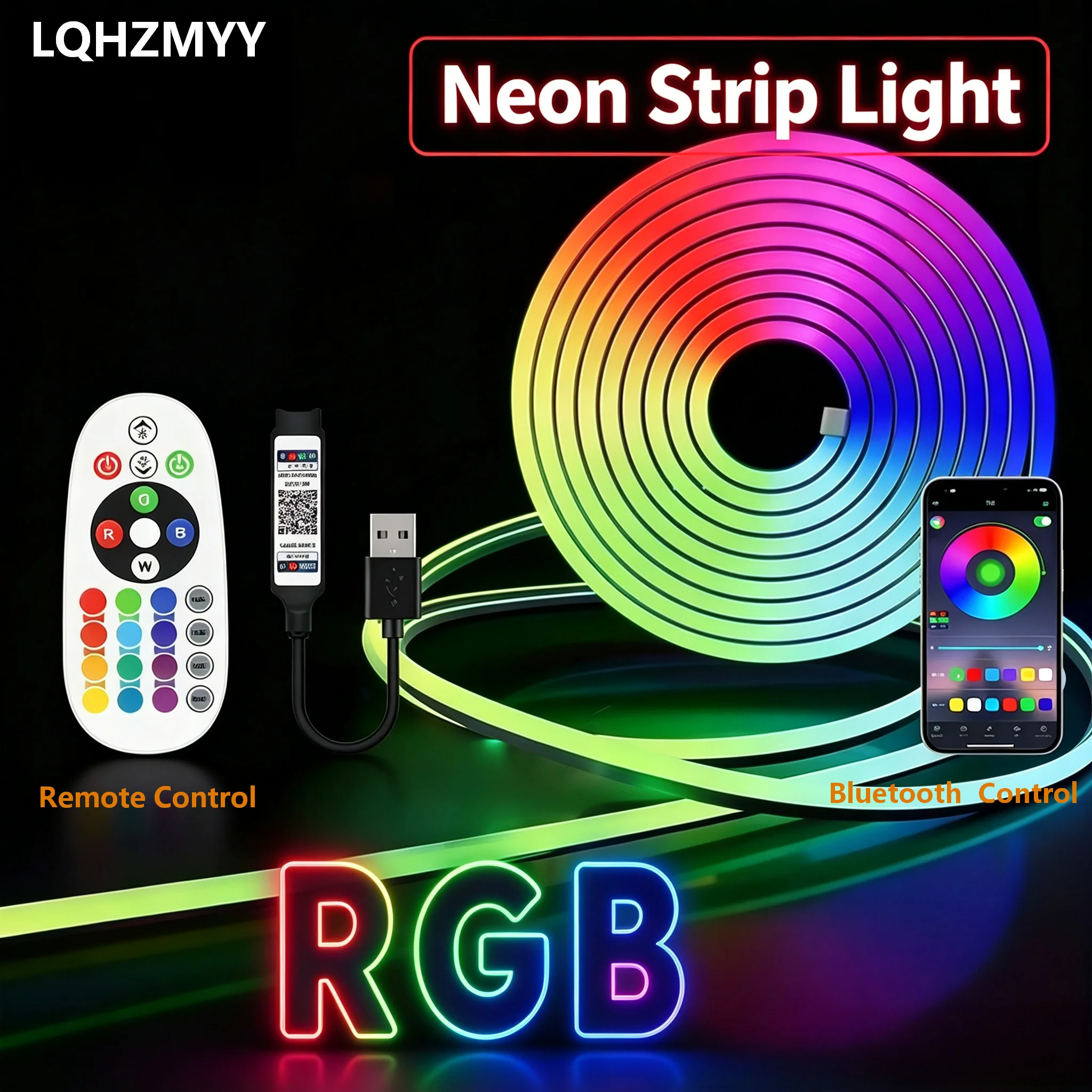 Led Neon Light Strip, Rgb Smart Neon Led Light Strip, Supports App Application, Comes with a Multi-Function Remote Control, Supports Multiple Color Switching, the Light Strip Is Waterproof, Flexible, and Can Be Cut, Su