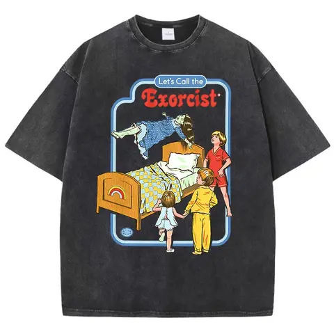 Unisex Let'S Call The Exorcist Funny Washed Retro T-Shirt Fashion Clothing Cotton Tops Fashion Summer Tee Shirt Oversized Tshirt