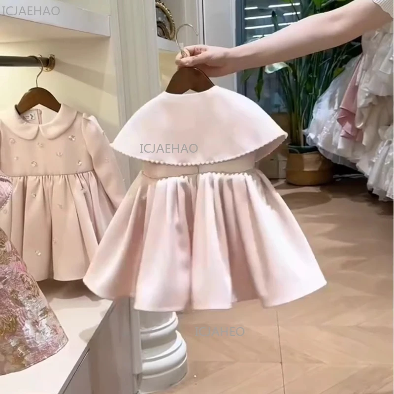 Baby Girl First Birthday Dress Fleece Lined Warm Beaded Party Gown Childrens Princess Pageant Attire Formal Celebration Outfit