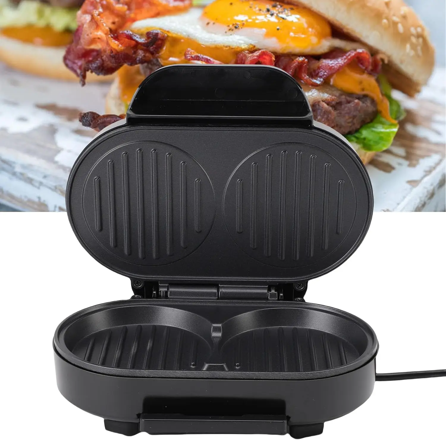 ماكينة صنع الساندوتشات للإفطار، ماكينة برجر البيض غير اللاصقة، للاستخدام المنزلي، فضي أسود لمطعم الأسرة (110 فولت، قابس أمريكي)