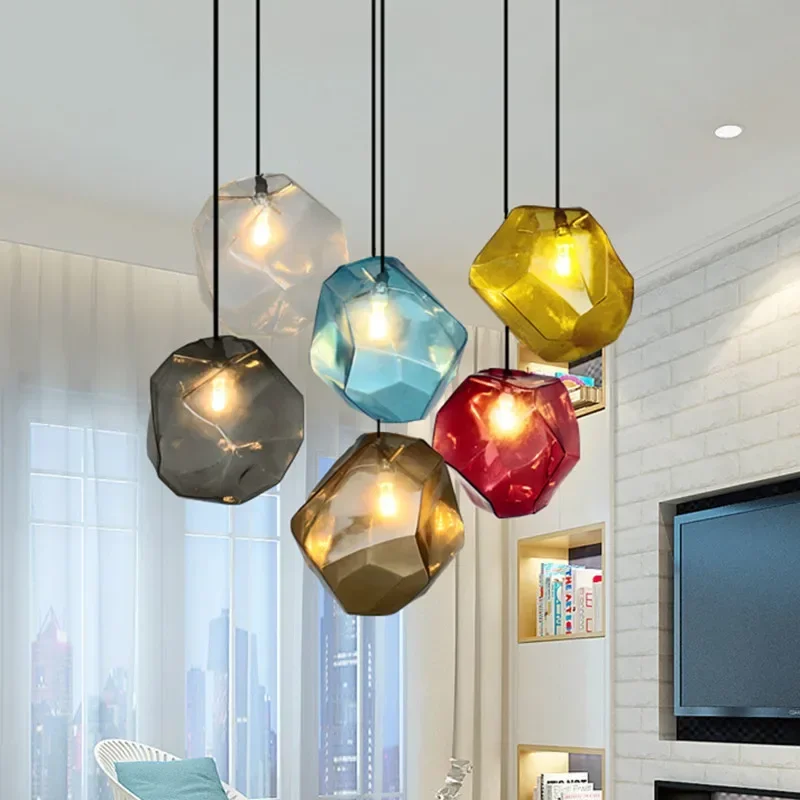 

Colored Glass LED Chandelier Nordic Creative Personality Modern Simple European Style Bedroom Living Room Lighting Post-modern