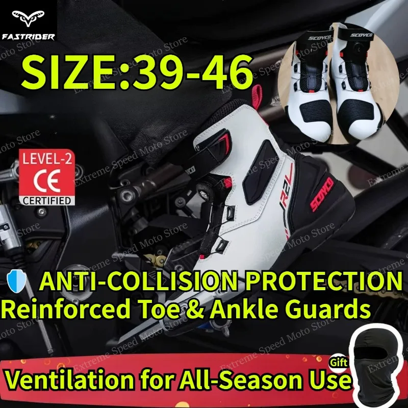 CE Level-2 Certified Motorcycle Boots, Lightweight Racing Riding Boots with Anti-Collision Protection, for Street & Track