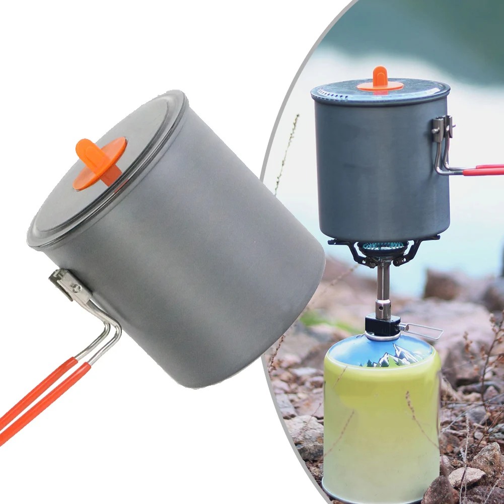 وعاء ألومنيوم مؤكسد مقبض قابل للطي وعاء سهل التنظيف وعاء الطبخ معدات خارجية فعالة سعة Bushcraft 1L