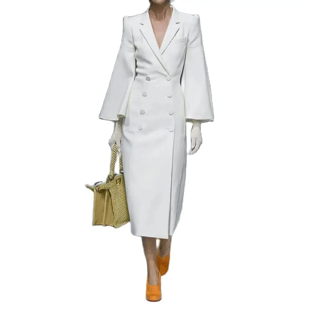 سترة نسائية بيضاء بطية صدر مزدوجة ، ملابس رسمية للمكتب للسيدات ، سترة بأكمام طويلة مصنوعة خصيصًا ، جودة عالية ، قطعة واحدة