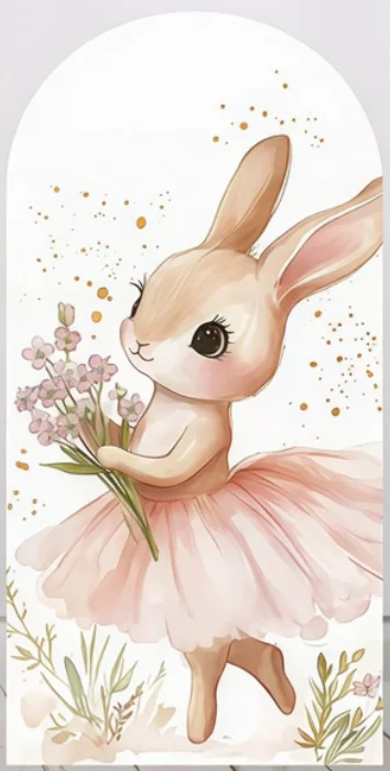 Mehofond Custom 2-Sided Bunny Bow Rabbit Pink Butterfly Flowers Kids Birthday Baby Shower Cover Arch Background Decor Backdrop