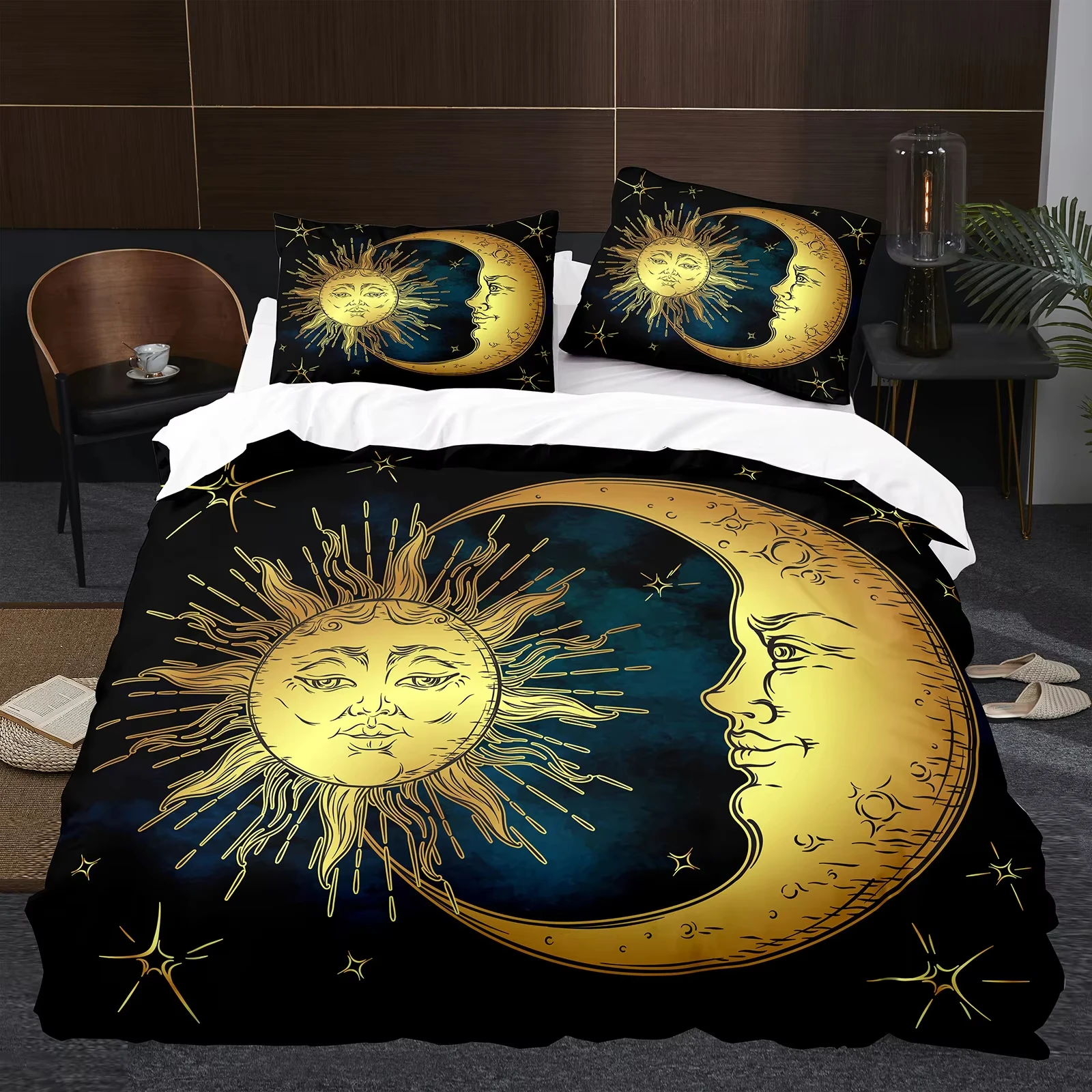 Sun and Moon Duvet Cover Boho Exotic Bedding Set Galaxy Astrology Comforter Cover Twin Queen for Boys Girls Teens Bedroom Decor