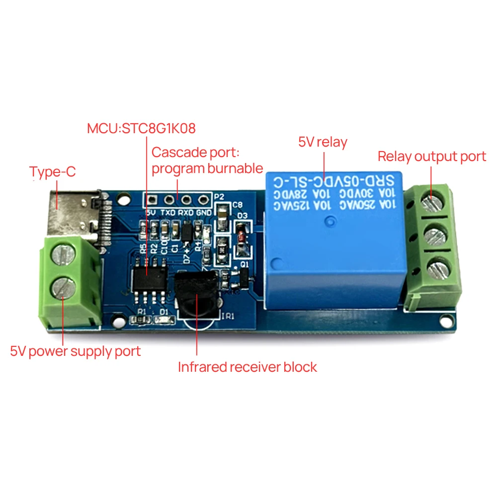 DC5V 1 kênh WiFi điều khiển từ xa Relay chuyển đổi mô-đun hỗ trợ tự khóa chế độ điểm hoạt động Type-C giao diện với điều khiển từ xa