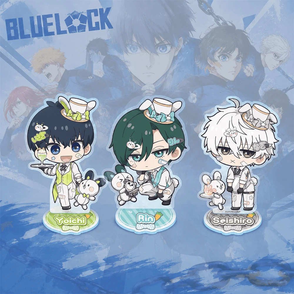 Blue Lock Isagi Yoichi 10cm Acrylic Stand Keychain Q Ver Cafe Waiter Rabbit Desk Display Ornament Anime Fan Merch Gift Toy
