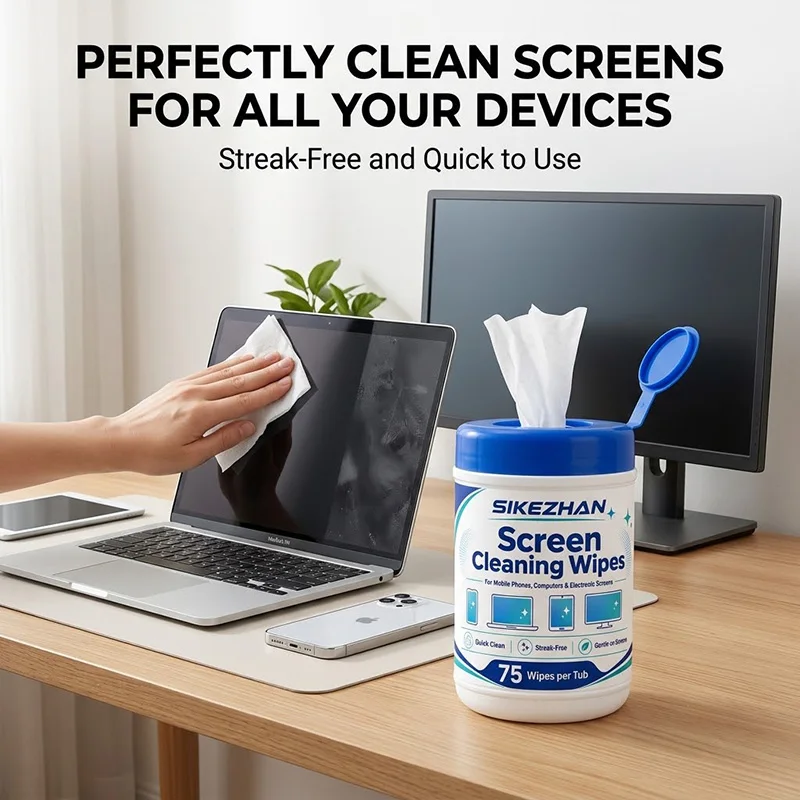Screen Cleaner Wipes Portable 75pcs Tub, Ammonia-Free Gentle Formula for Sensitive Screens, Ideal for Remote Work & Travel