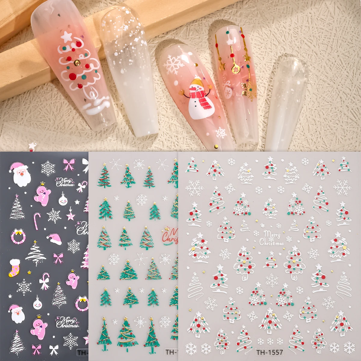 

3pcs Christmas Tree Nail Art Sticker Snowflake Santa Claus Gingerbread Man Self-Adhesive Nail Decals for DIY Manicure Decoration