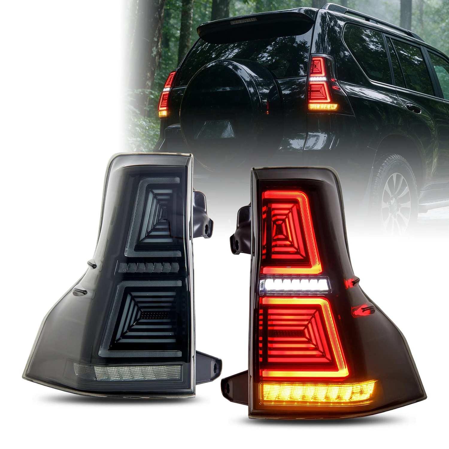 HCMOTIONZ LED Tail Lights for Toyota Land Cruiser Prado J150 Lexus GX460 2010-2023 Start-up Animation Sequential Dark Smoked