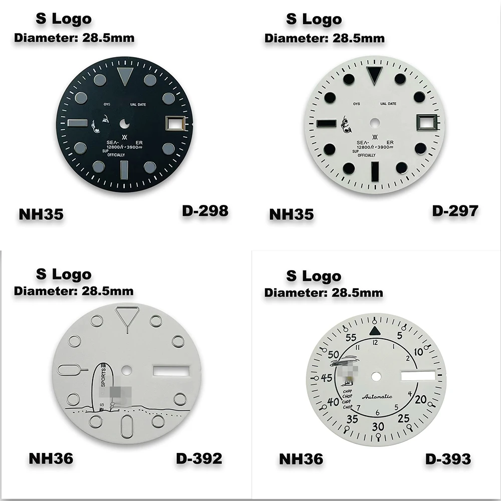 

Циферблат NH35 с логотипом S, черный рыцарский циферблат, подходит для автоматических часов NH35/NH36/4R/7S, аксессуары для модификации часов, 28,5 мм