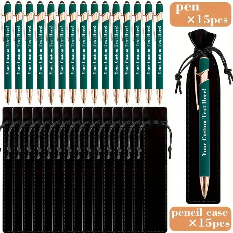 15Sets Customizable Engraved Metal Ballpoint Pens with Durable Case + 15pcs Custom Pen Bags - Bulk Writing Utensils for Business view 3