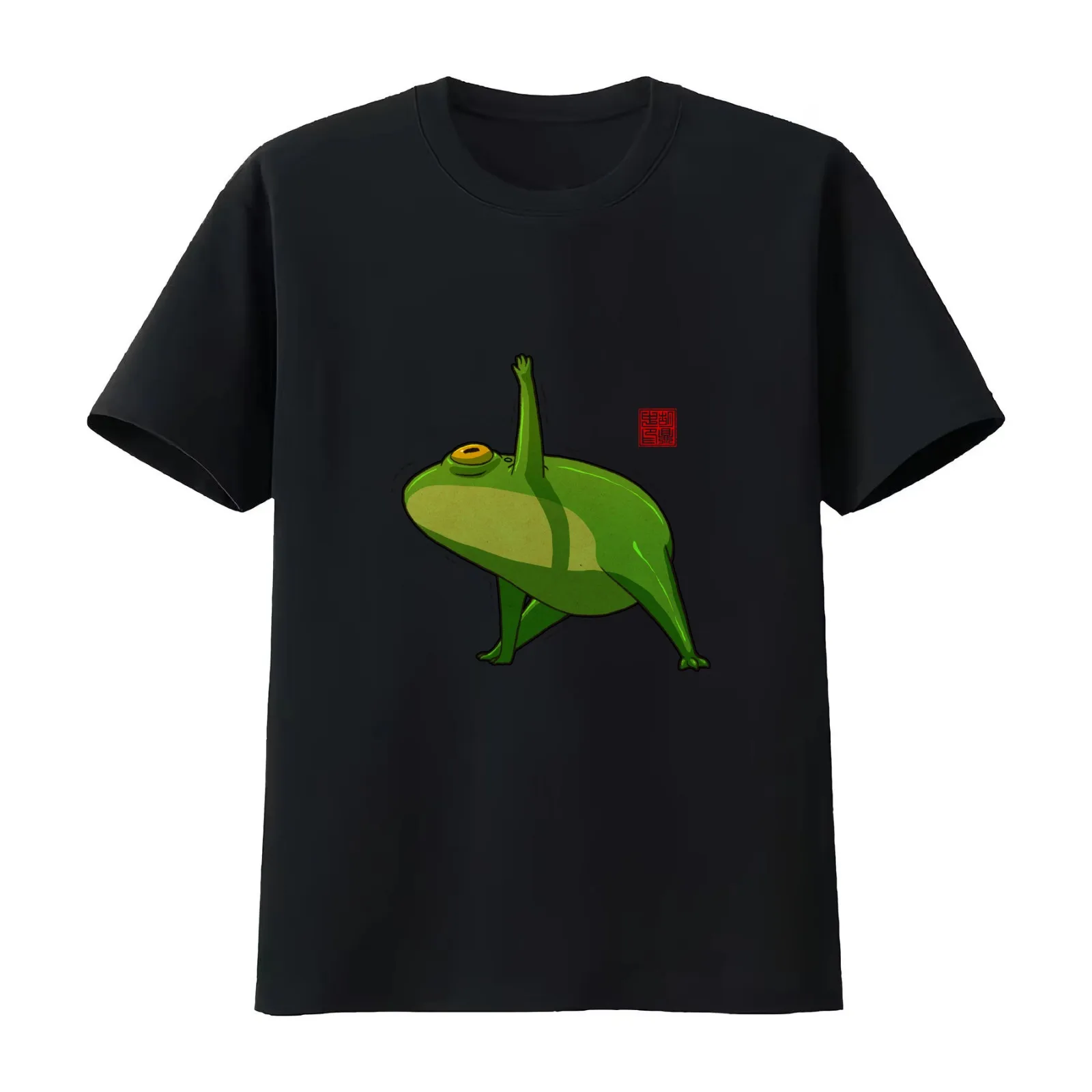 Yoga Frog Triangle Pose T-Shirt Summer Casual Cotton Tee Oversized Streetwear Tops Vintage Graphic Print Unisex Men Women