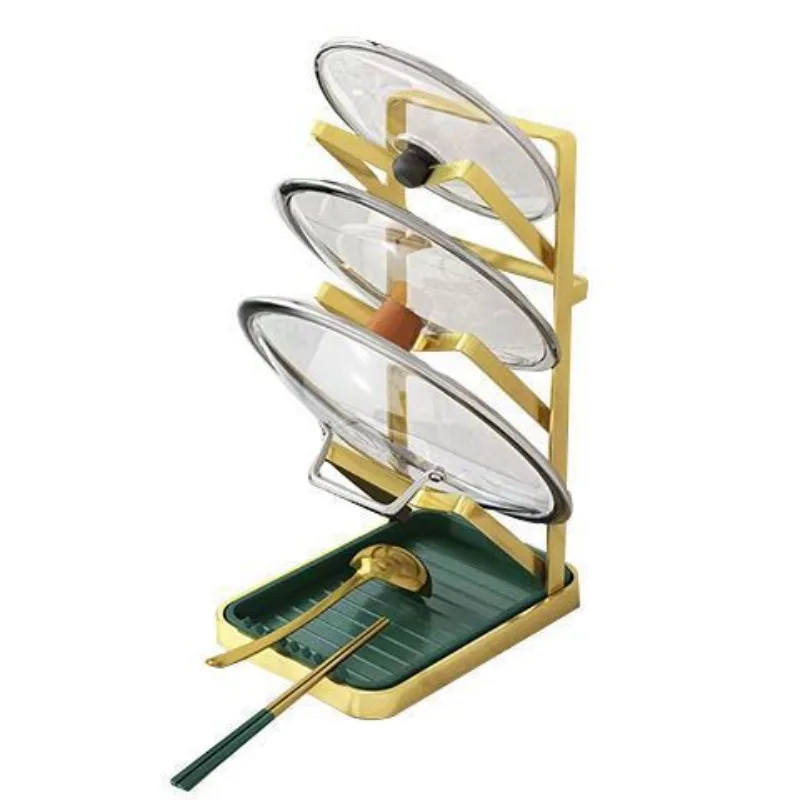 Kitchen non-punching pot lid shelf wall-mounted household countertop rack cutting board placement rack spatula bracket artifact