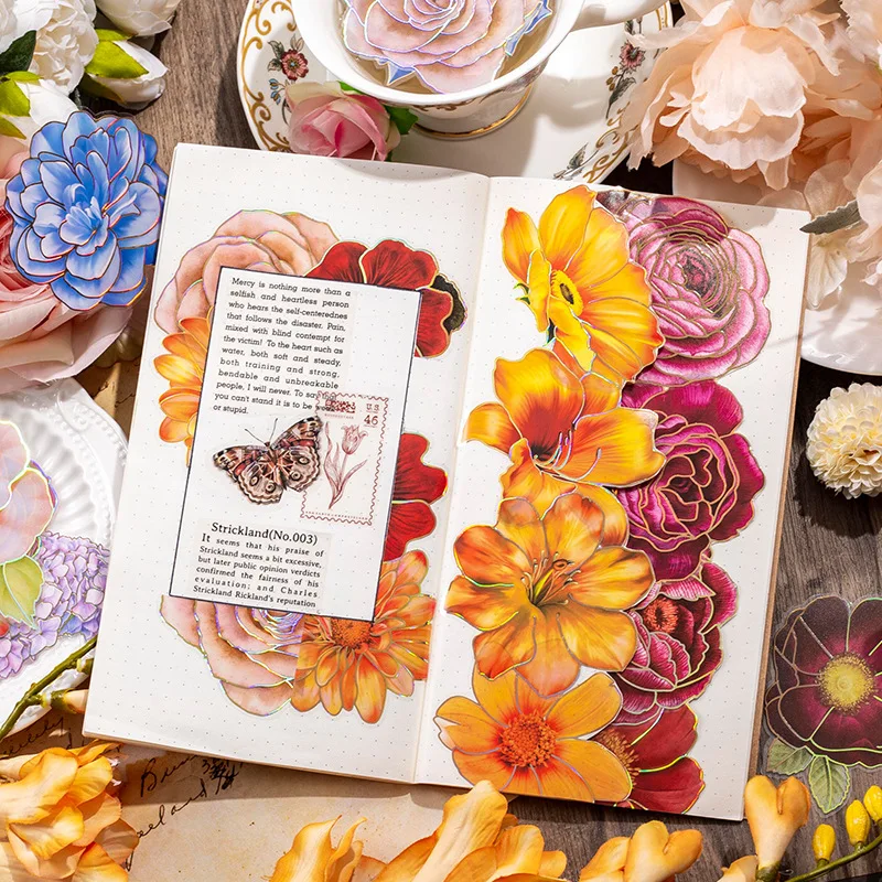 10 Stück Bronzing Flowers Aufkleber Kreativität Dekoratives Scrapbooking-Material Planer handgefertigt Junk Journal Supplies