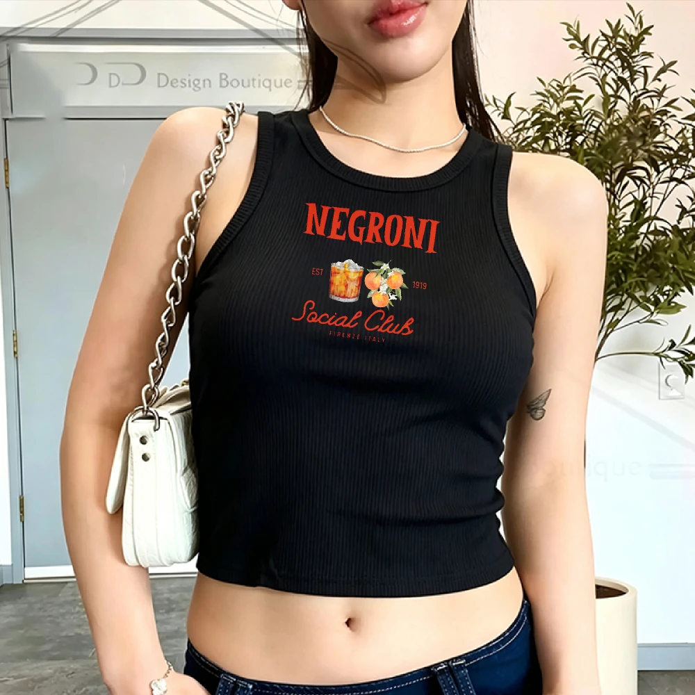 Vintage Negroni Social Club  Ribbed Tank Top Black Ribbed Crop Top Fitted Crew Neck Cocktail Lover Gift Bartender Bachelor Women