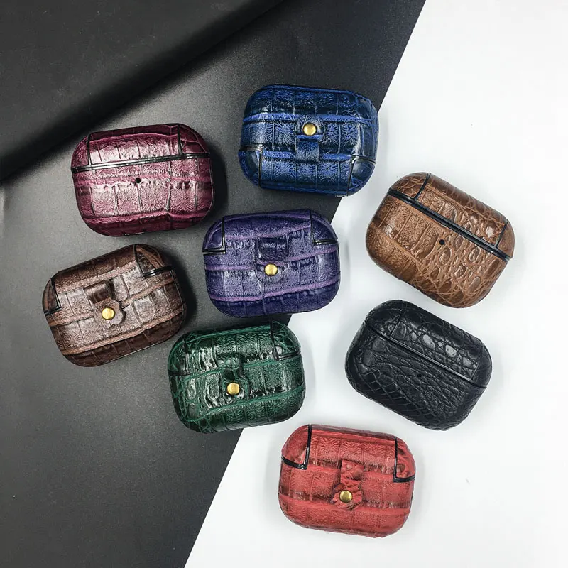 

Crocodile Skin PU Leather Earphone Case For Apple AirPods Pro Earpods Cover For Air Pods Pro 3 Earbud Charging Case Hard Cover