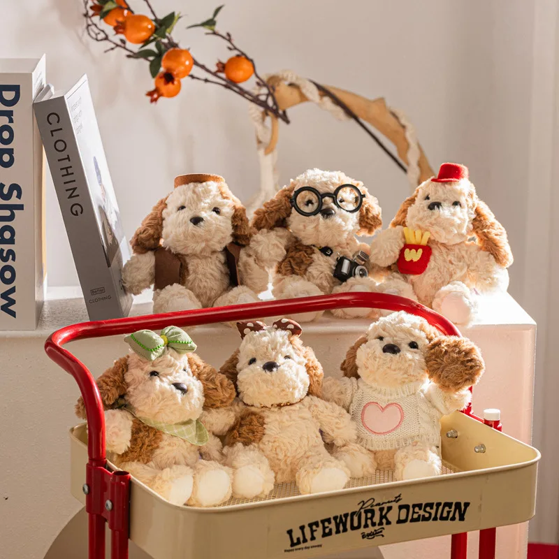 

Kawaii мини-щенок, плюшевые игрушки, пушистая мультяшная кукла-собачка, забавная кукла с камерой, очки, шляпа, одетая кукла-собака, милый настольный компаньон