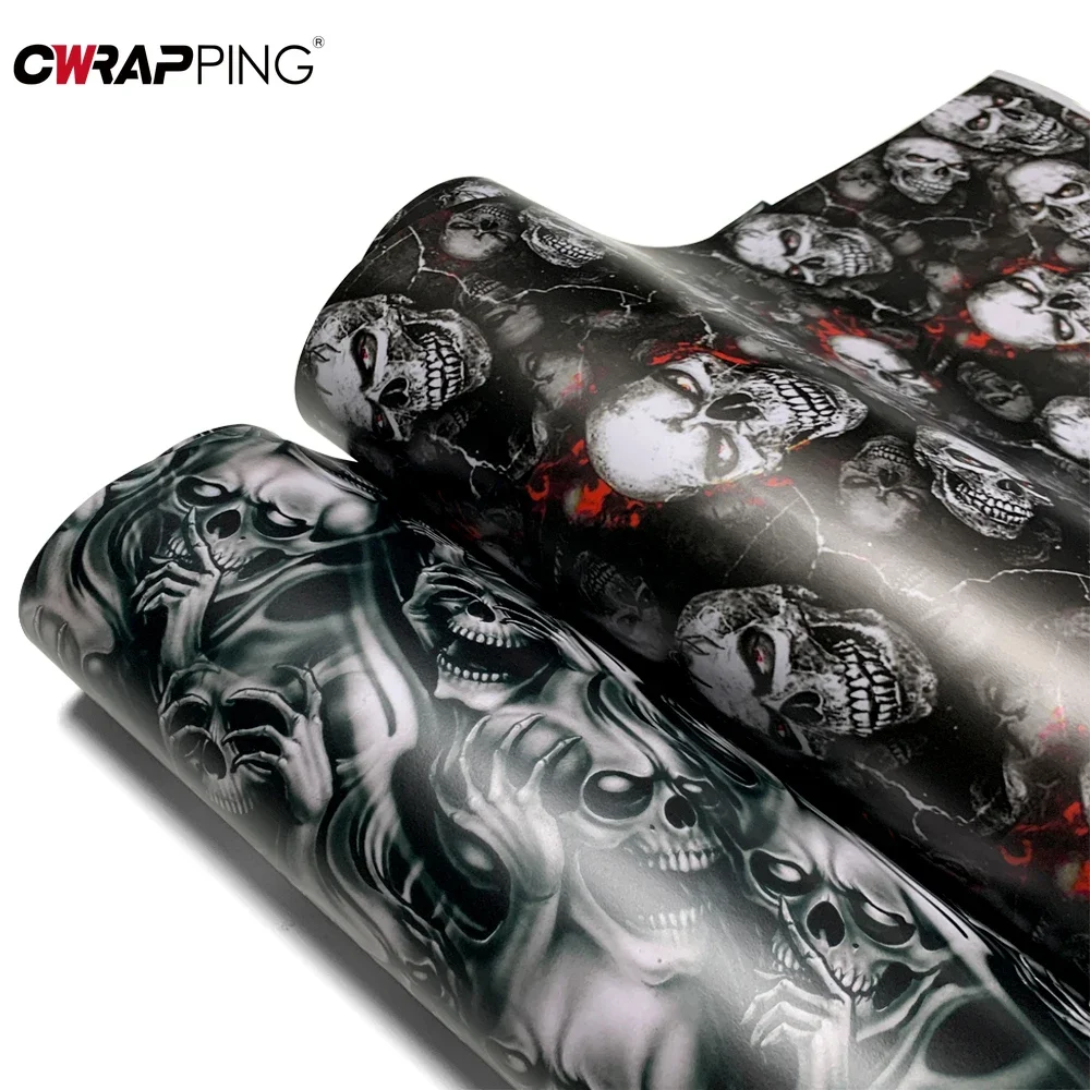 Car Stickers Skull Cartoon Printed Camo Car Body Film Adhesive Vinyl Motorcycle Sticker Waterproof Wrap Vinyl Car Accessories