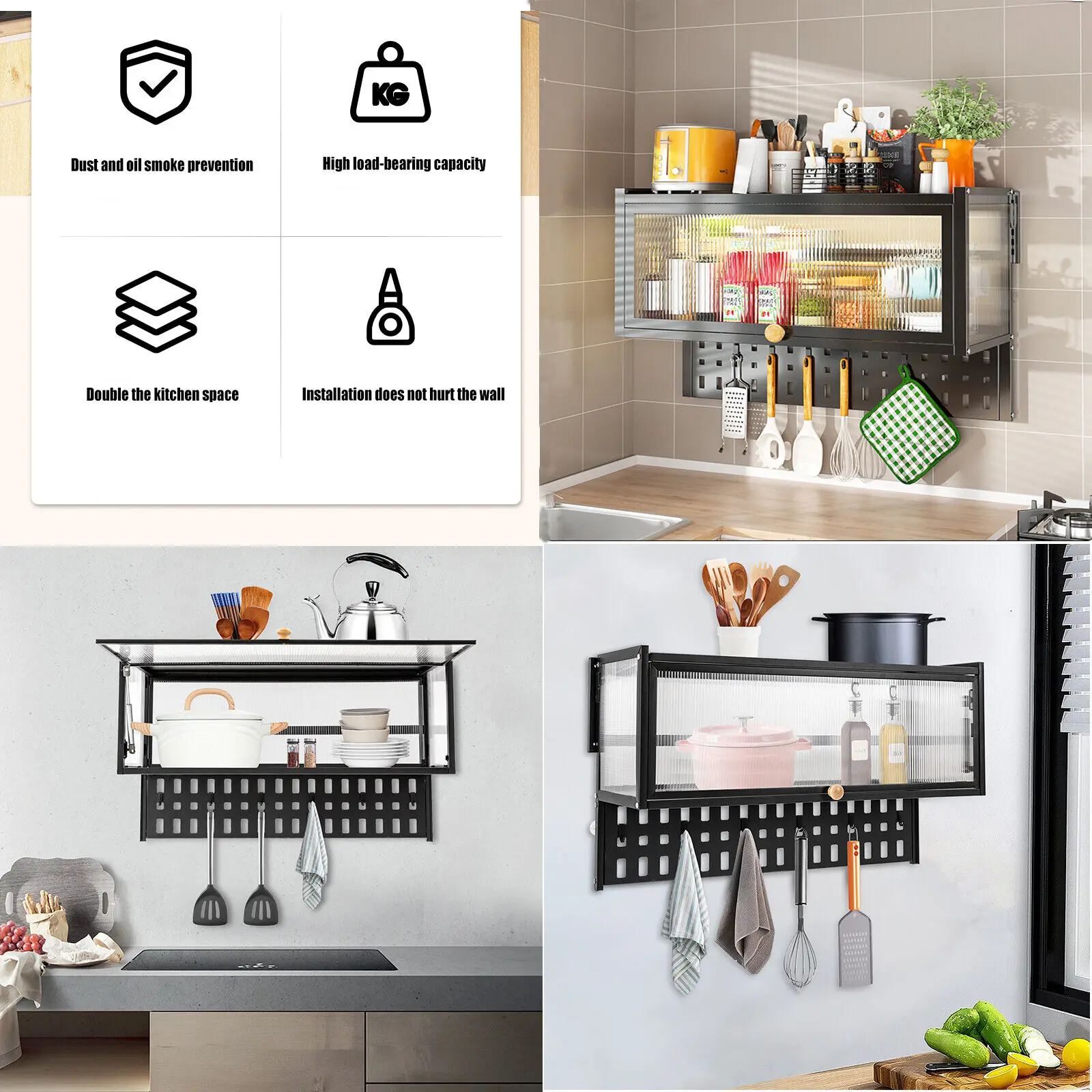 90° Flip-Up PC Wall Cabinet, Hanging Kitchen Wall Cabinet Organizer