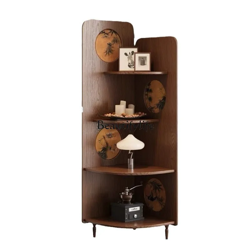 

*Medieval solid wood corner cabinet triangular shelf living room corner multi-layer locker display rack