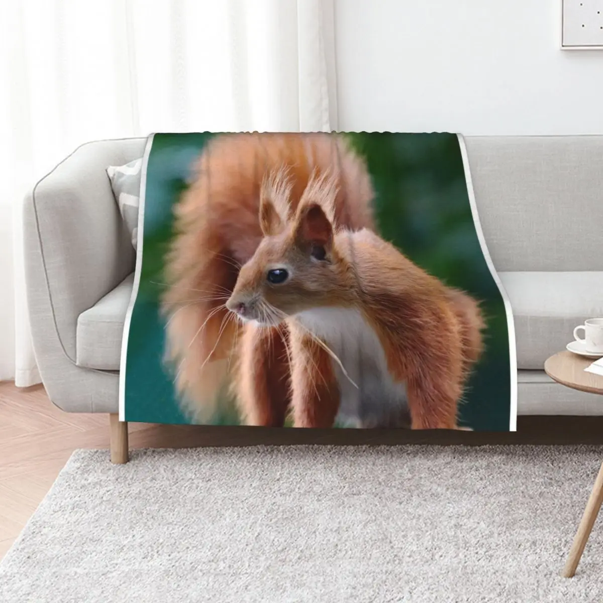 A Gorgeous Red Squirrel Throw Blanket Heavy Plaid on the sofa Bed Fashionable Flannels Decoratives christmas gifts Blankets