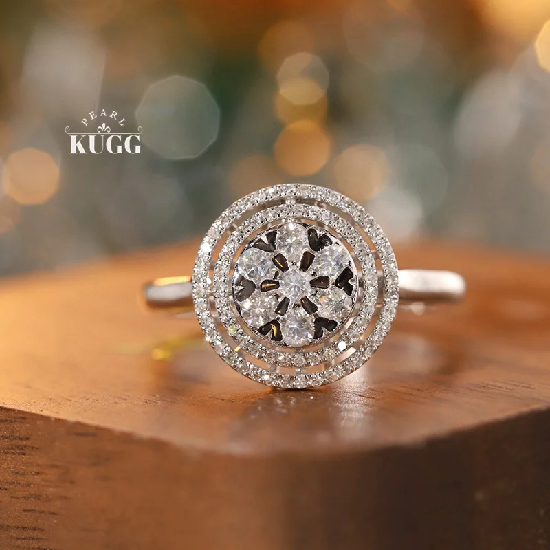 KUGG 100% 18K White Gold Rings Shiny Round Shape 0.55carat Real Natural Diamond Engagement Ring for Women High Wedding Jewelry