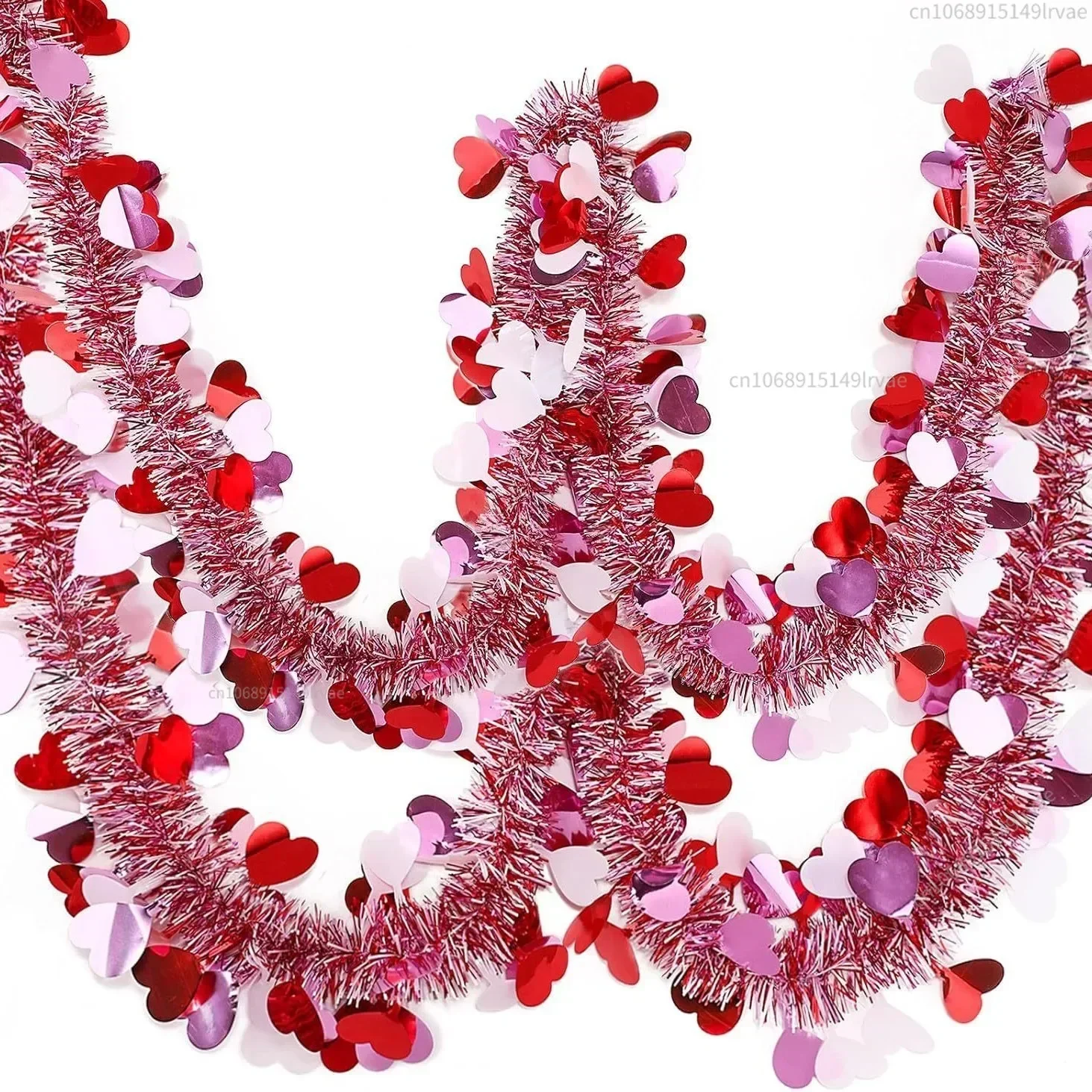 2M Valentines Heart Tinsel Garland Decorations Valentines Day Red Pink Metallic Garland for Wedding Birthday Hanging Decor