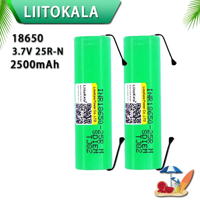 New Original 25R 2500mAh Li-lon Battery 18650 3.7V Power Rechargeable batteries Max 20A,35A discharge + Nickel sheet