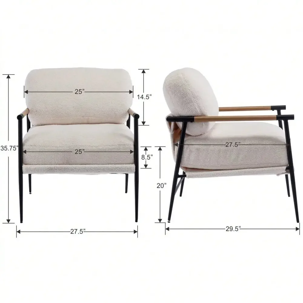 Accent Chair, Soft Armchair Sherpa Fabric Lounge Chair With Black Metal Legs, Upholstered Leisure Chair For Living Room Bedroom