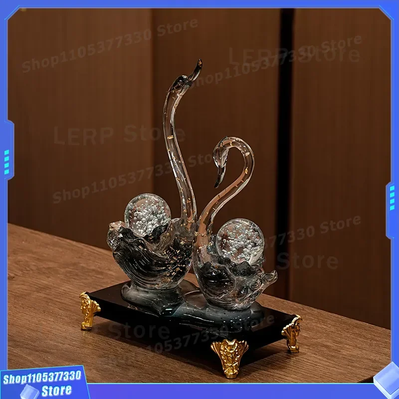 Romantic Crystal Swan Couple Figurine for Home Decor Living Room TV Cabinet Wine Shelf Ornament Modern Art Sculpture Gift