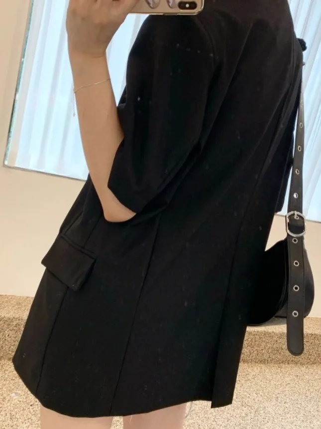 

Chic Spring Loose Fit Casual Mid-Length ort Sve Two-Button Women's Versatile Sli Outerwear for Ladies