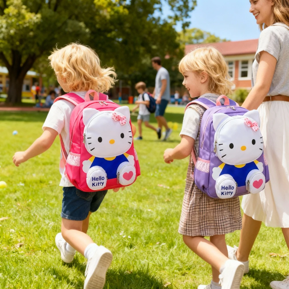 حقيبة ظهر سانريو هالو كيتي للأطفال حقيبة مدرسية كرتونية للفتيات أنيقة وخفيفة الوزن لرياض الأطفال الصغار حقيبة ظهر مزدوجة الكتف