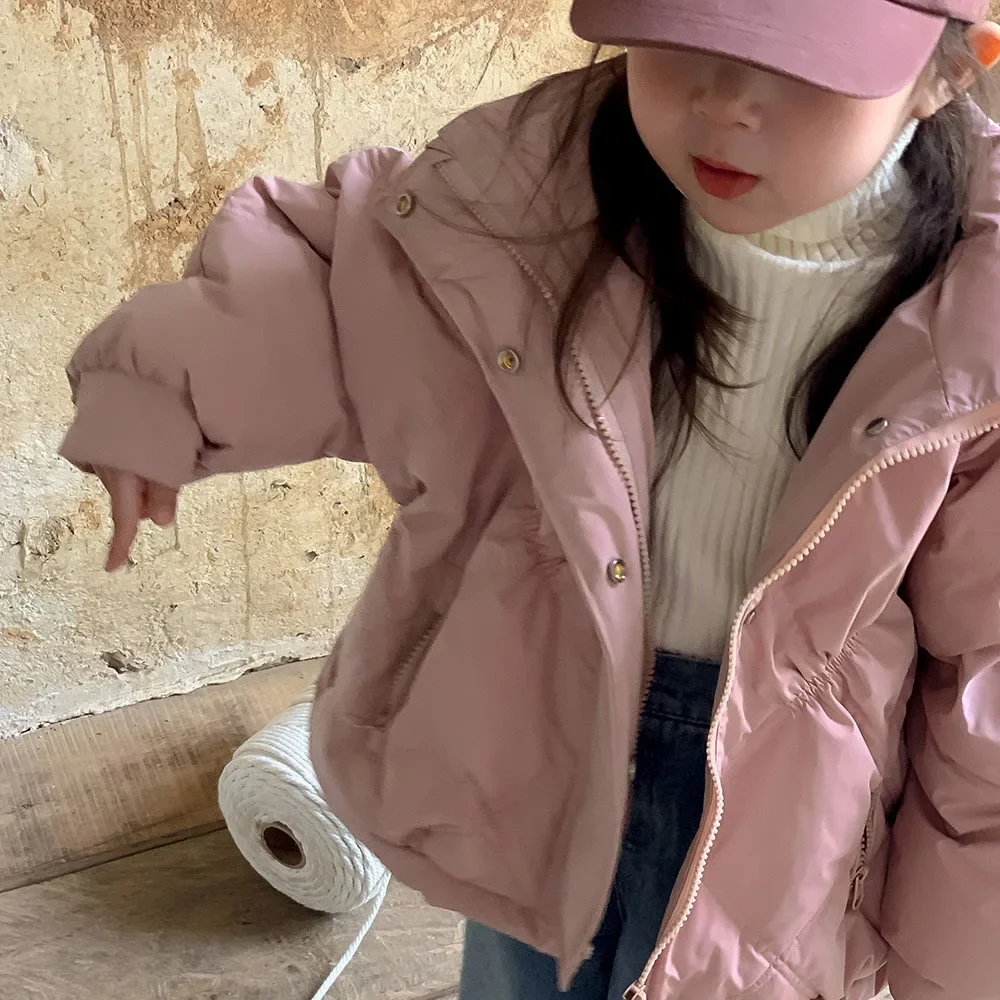 

2023 Winter New Korean Girls' Pink Down Coat Bat Sleeve White Duck Down Baby Girls' Warm Coat