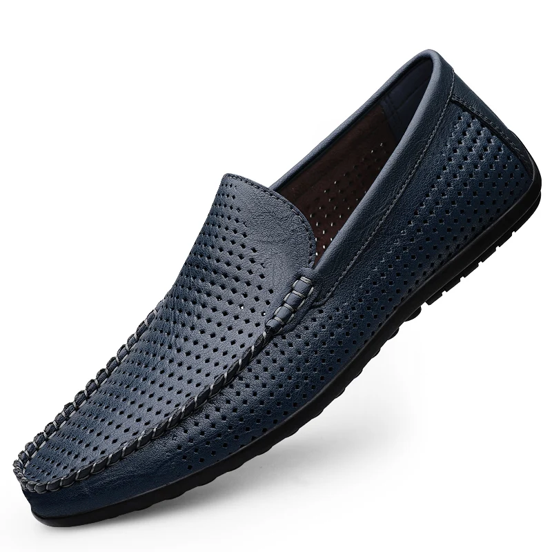 Men's Slip-On Perforated Driving Flats Shoes Loafers Moccasins Easy Pull on/Off Leather Casual Shoes Dress Office Footwear