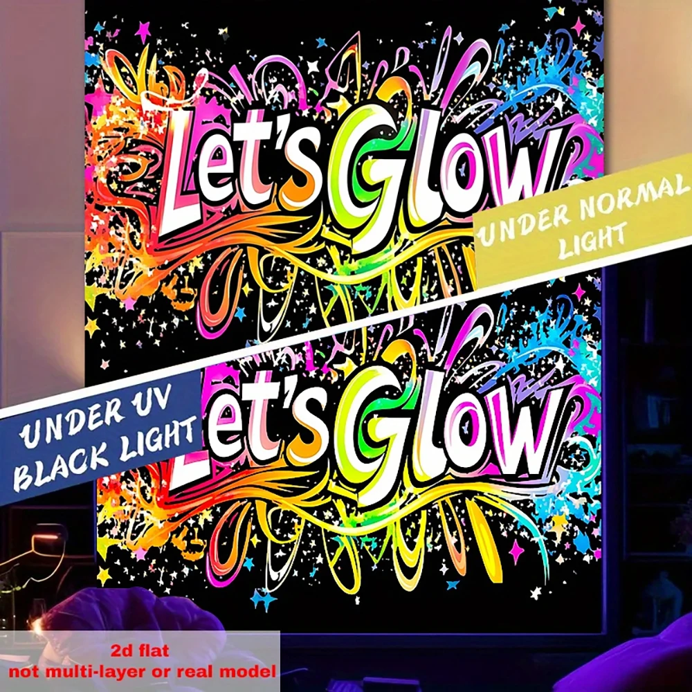 1pc  Let's Glow Neon Blacklight Tapestry, UV Reactive Graffiti Starry Wall Hanging for Party Bedroom Living Room Decor