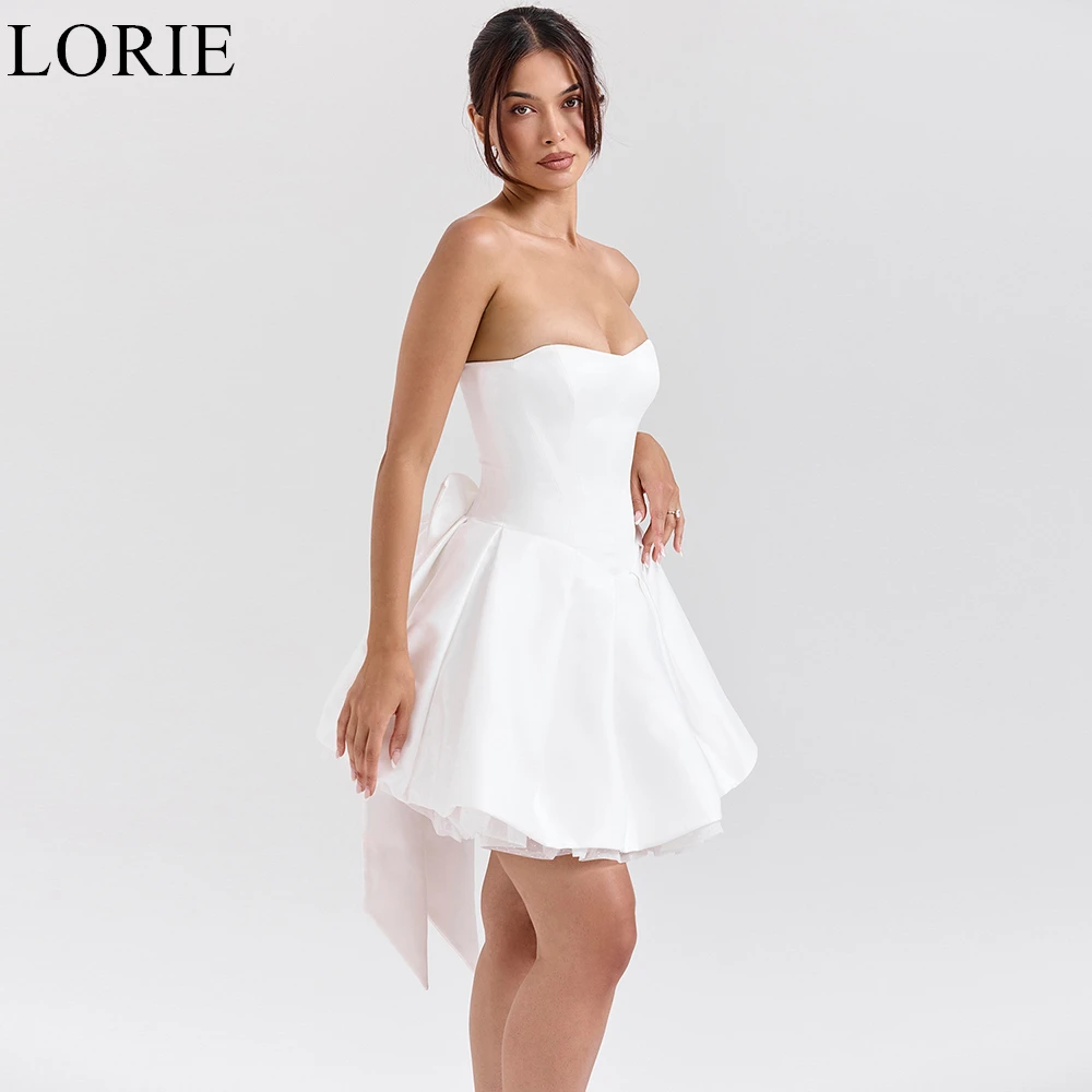 

LORIE Elegant Short Wedding Dresses Strapless Bow A-Line Pleated Bride Prom Gown Mini Bridal Gowns Customized Vestido De Noiva