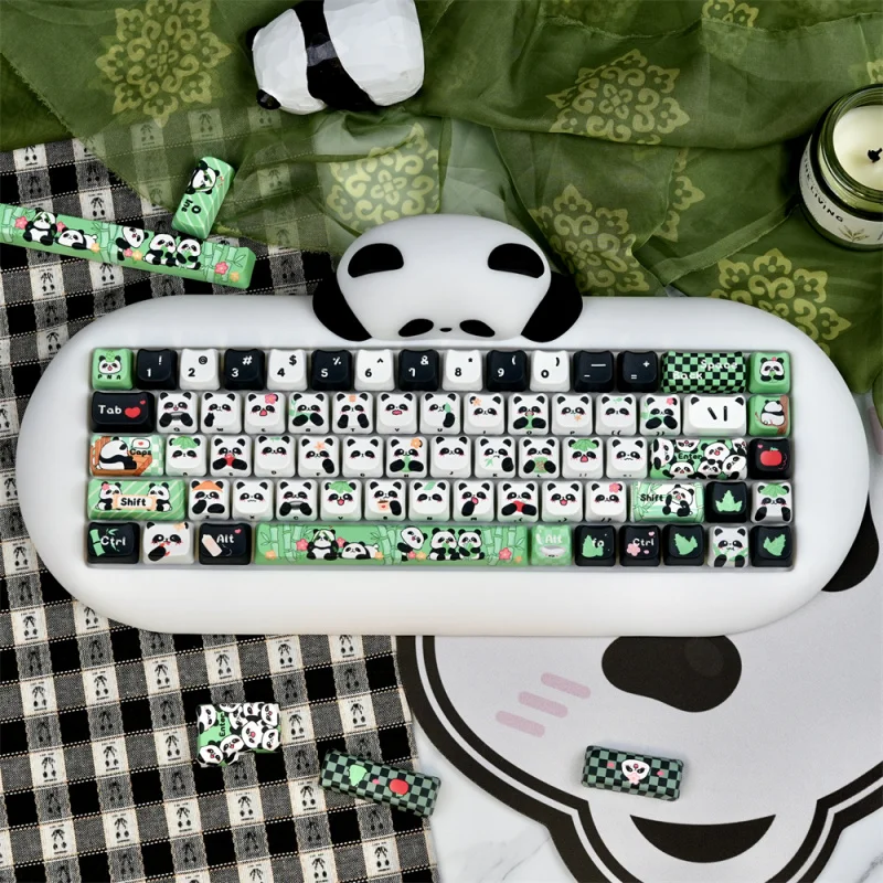 Cute Panda Keycaps 130 Keys Custom PBT Dye-Sublimation Key Cap Set For Garming Mechanical Keyboards 60% 65% 75% 80% 98% 100%